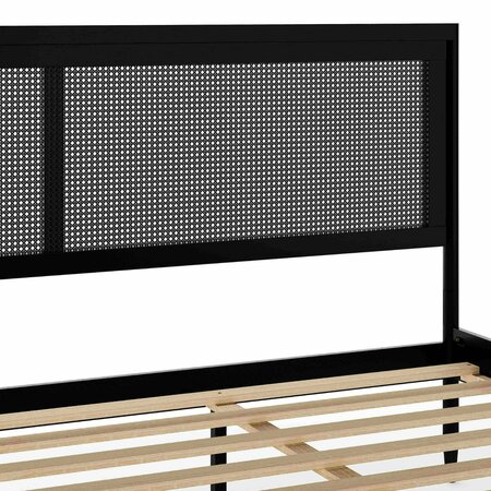 Martha Stewart Jax King Size Solid Wood Platform Bed w/Rattan Headboard and Footboard, No Box Spring Required, Blk MG-090022-K-BK-MS